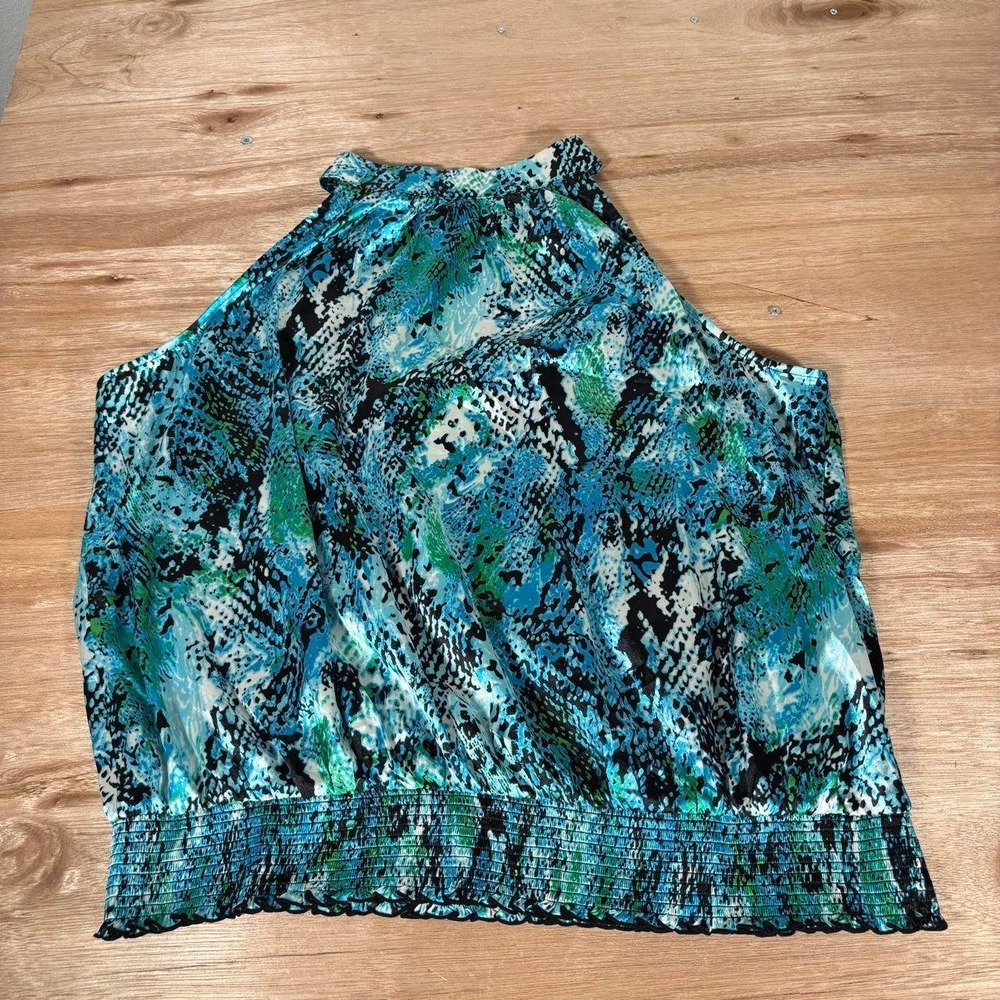 Cato Woman Blue Green Snakeskin Halter Top Smocked Hem Blouse Plus Size 26/28W